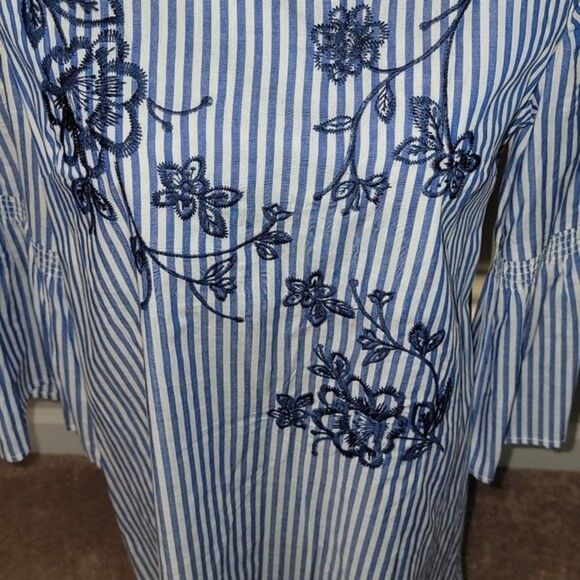 Jealous Tomato Embroidered Striped Dress with bell sleeves - Picture 2 of 5